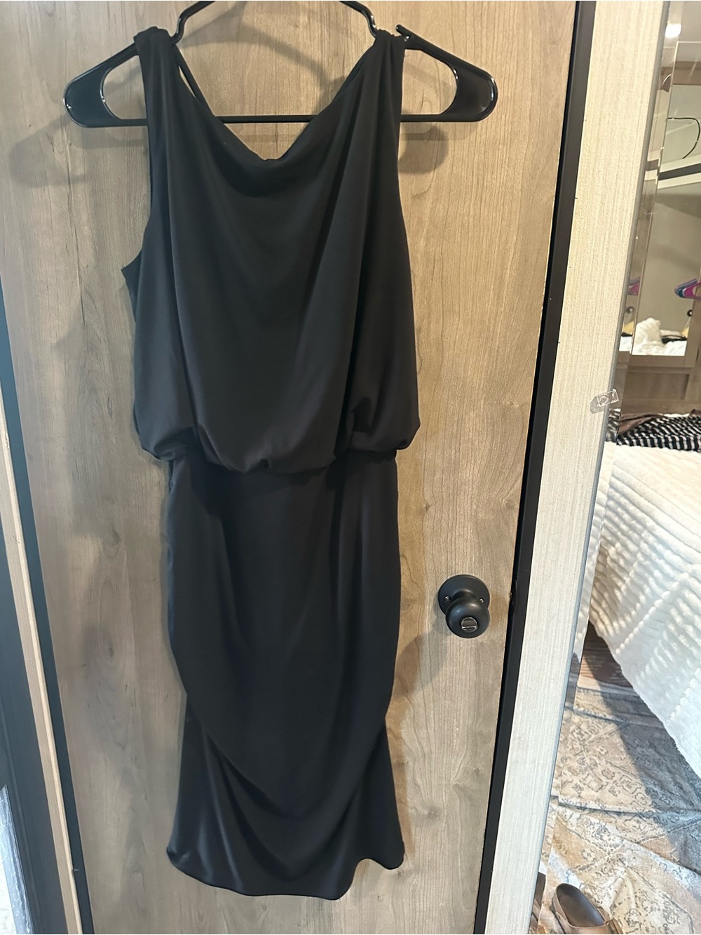 Maggie London Black Draped Embellished Cocktail Dress Size 8